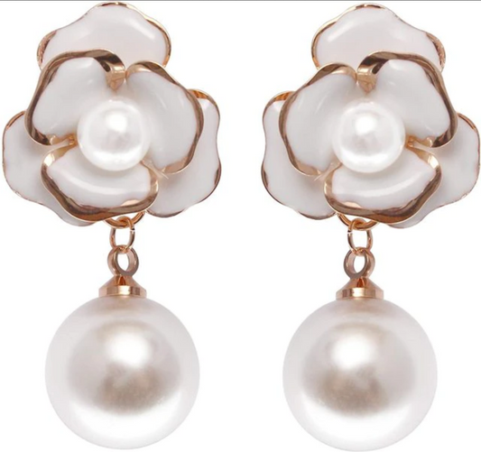 Camellia Pearl Charm Earrings