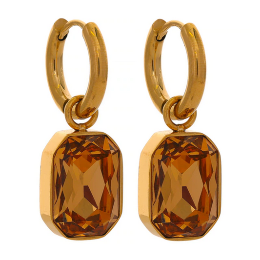 CZ Champagne Square Drop Earrings