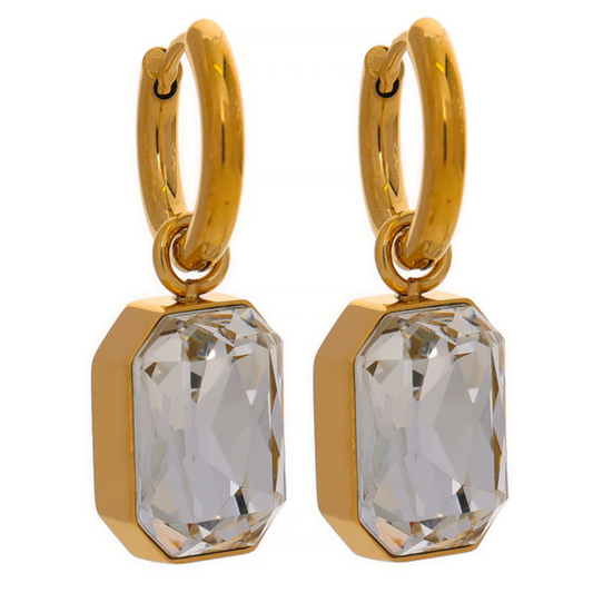 CZ Square White Drop Earrings