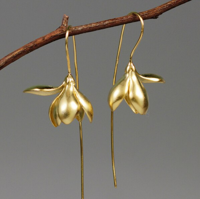 Gold Dangling Earring Flower